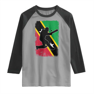Saint Kitts and Nevis Cricket Raglan Shirt Retro Vintage Sport Kittitian Flag West Indies Cricket Fan TS10 Sport Gray Black Print Your Wear