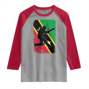 Saint Kitts and Nevis Cricket Raglan Shirt Retro Vintage Sport Kittitian Flag West Indies Cricket Fan TS10 Sport Gray Red Print Your Wear