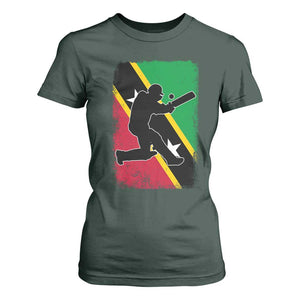 Saint Kitts and Nevis Cricket T Shirt For Women Retro Vintage Sport Kittitian Flag West Indies Cricket Fan TS10 Dark Forest Green Print Your Wear