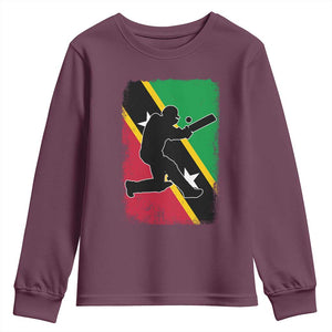 Saint Kitts and Nevis Cricket Youth Sweatshirt Retro Vintage Sport Kittitian Flag West Indies Cricket Fan TS10 Maroon Print Your Wear