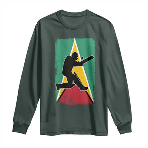 Guyana Cricket Long Sleeve Shirt Retro Vintage Sport Guyanese Flag West Indies Cricket Fan TS10 Dark Forest Green Print Your Wear