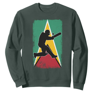 Guyana Cricket Sweatshirt Retro Vintage Sport Guyanese Flag West Indies Cricket Fan TS10 Dark Forest Green Print Your Wear