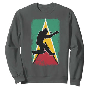 Guyana Cricket Sweatshirt Retro Vintage Sport Guyanese Flag West Indies Cricket Fan TS10 Dark Heather Print Your Wear