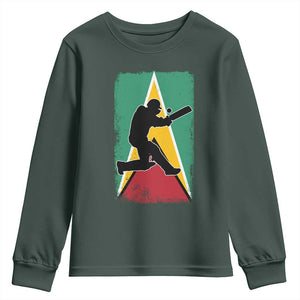 Guyana Cricket Youth Sweatshirt Retro Vintage Sport Guyanese Flag West Indies Cricket Fan TS10 Dark Forest Green Print Your Wear
