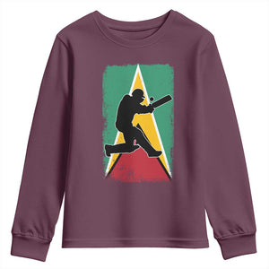 Guyana Cricket Youth Sweatshirt Retro Vintage Sport Guyanese Flag West Indies Cricket Fan TS10 Maroon Print Your Wear