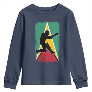 Guyana Cricket Youth Sweatshirt Retro Vintage Sport Guyanese Flag West Indies Cricket Fan TS10 Navy Print Your Wear