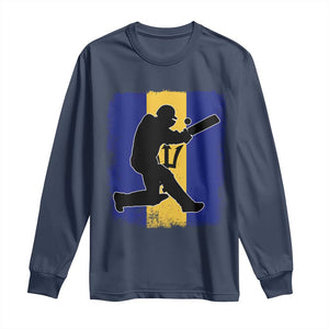 Barbados Cricket Long Sleeve Shirt Retro Vintage Sport Bajan Flag West Indies Cricket Fan TS10 Navy Print Your Wear