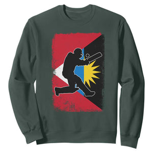 Antigua and Barbuda Cricket Sweatshirt Retro Vintage Sport Antiguan Flag West Indies Cricket Fan TS10 Dark Forest Green Print Your Wear