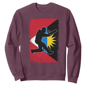 Antigua and Barbuda Cricket Sweatshirt Retro Vintage Sport Antiguan Flag West Indies Cricket Fan TS10 Maroon Print Your Wear