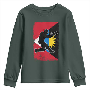 Antigua and Barbuda Cricket Youth Sweatshirt Retro Vintage Sport Antiguan Flag West Indies Cricket Fan TS10 Dark Forest Green Print Your Wear