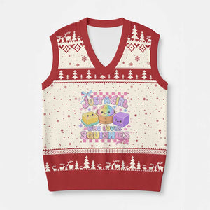 Just A Girl Who Loves Squishies V-Neck Knit Sweater Vest Cute Kawaii Dumpling Graphic Coquette Bow Girls