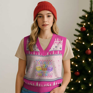 Just A Girl Who Loves Squishies V-Neck Knit Sweater Vest Cute Kawaii Dumpling Graphic Coquette Bow Girls