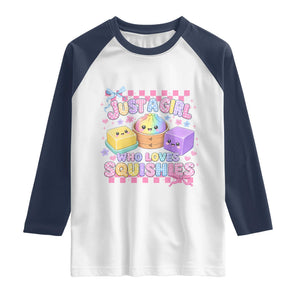 Just A Girl Who Loves Squishies Raglan Shirt Cute Kawaii Dumpling Graphic Coquette Bow Girls