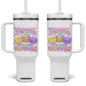 Just A Girl Who Loves Squishies Tumbler With Handle Cute Kawaii Dumpling Graphic Coquette Bow Girls