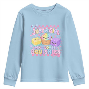 Just A Girl Who Loves Squishies Youth Sweatshirt Cute Kawaii Dumpling Graphic Coquette Bow Girls