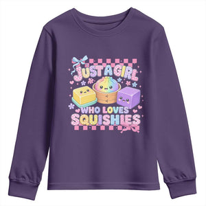Just A Girl Who Loves Squishies Youth Sweatshirt Cute Kawaii Dumpling Graphic Coquette Bow Girls