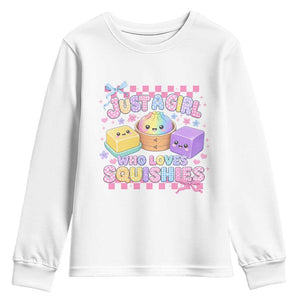 Just A Girl Who Loves Squishies Youth Sweatshirt Cute Kawaii Dumpling Graphic Coquette Bow Girls