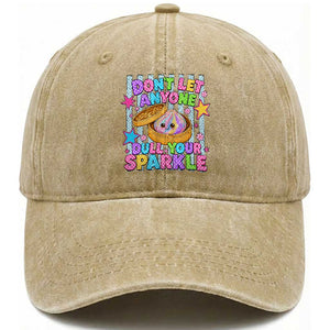 Squishy Lovers Washed Cotton Baseball Cap Dont Let Anyone Dull Your Sparkle Cute Rainbow Dumpling Graphic