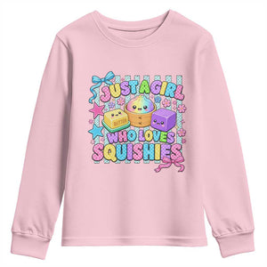 Just A Girl Who Loves Squishies Youth Sweatshirt Cute Butter Dumpling Graphic Coquette Bow Girls