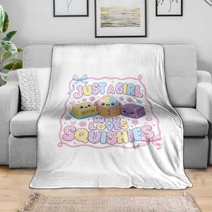 Just A Girl Who Loves Squishies Throw Blanket Squishy Lovers Kawaii Dumpling Graphic Coquette Bow Girls