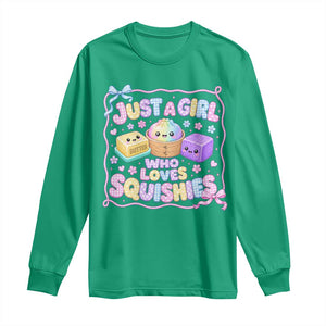 Just A Girl Who Loves Squishies Long Sleeve Shirt Squishy Lovers Kawaii Dumpling Graphic Coquette Bow Girls TS10 Irish Green Print Your Wear