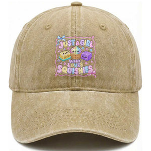 Just A Girl Who Loves Squishies Washed Cotton Baseball Cap Squishy Lovers Kawaii Dumpling Graphic Coquette Bow Girls