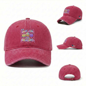 Just A Girl Who Loves Squishies Washed Cotton Baseball Cap Squishy Lovers Kawaii Dumpling Graphic Coquette Bow Girls
