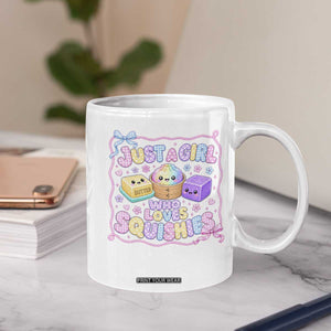 Just A Girl Who Loves Squishies Coffee Mug Squishy Lovers Kawaii Dumpling Graphic Coquette Bow Girls