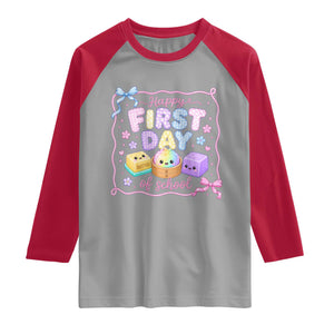 Happy First Day Of School Cute Kawaii Squishy Back To School Graphic Raglan Shirt TS10 Sport Gray Red Print Your Wear