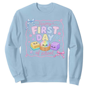 Happy First Day Of School Cute Kawaii Squishy Back To School Graphic Sweatshirt TS10 Light Blue Print Your Wear