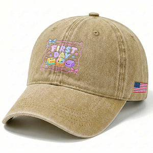 Happy First Day Of School Cute Kawaii Squishy Back To School Graphic Washed Cotton Baseball Cap