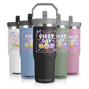 Happy First Day Of School Cute Kawaii Squishy Back To School Graphic Flip Straw Tumbler
