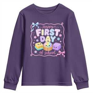 Happy First Day Of School Cute Kawaii Squishy Back To School Graphic Youth Sweatshirt TS10 Purple Print Your Wear