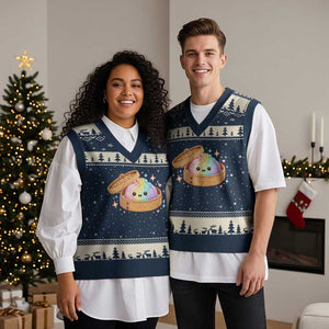 Cute Rainbow Dumpling Squishy V-Neck Knit Sweater Vest Kawaii Graphic TS10 Navy Beige Print Your Wear