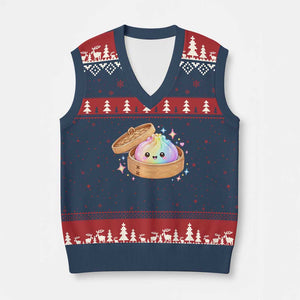 Cute Rainbow Dumpling Squishy V-Neck Knit Sweater Vest Kawaii Graphic TS10 Navy Red Print Your Wear