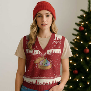 Cute Rainbow Dumpling Squishy V-Neck Knit Sweater Vest Kawaii Graphic TS10 Red Beige Print Your Wear
