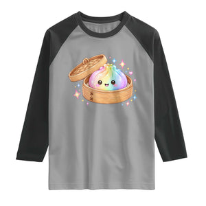 Cute Rainbow Dumpling Squishy Raglan Shirt Kawaii Graphic TS10 Sport Gray Black Print Your Wear