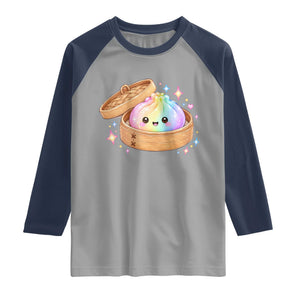 Cute Rainbow Dumpling Squishy Raglan Shirt Kawaii Graphic TS10 Sport Gray Navy Print Your Wear