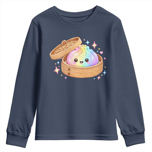 Cute Rainbow Dumpling Squishy Youth Sweatshirt Kawaii Graphic TS10 Navy Print Your Wear