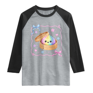 Squishy Lovers Raglan Shirt Cute Dumpling Graphic Coquette Bow Girls TS10 Heather Gray Black Print Your Wear