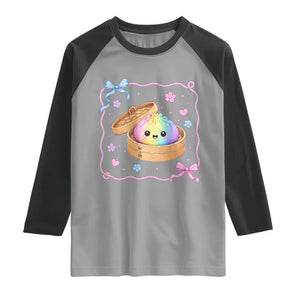 Squishy Lovers Raglan Shirt Cute Dumpling Graphic Coquette Bow Girls TS10 Sport Gray Black Print Your Wear