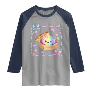 Squishy Lovers Raglan Shirt Cute Dumpling Graphic Coquette Bow Girls TS10 Sport Gray Navy Print Your Wear