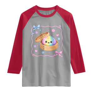 Squishy Lovers Raglan Shirt Cute Dumpling Graphic Coquette Bow Girls TS10 Sport Gray Red Print Your Wear