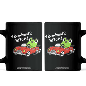 Beep Beep Frog Coffee Mug Funny Driving Frog Red Convertible Car Graphic TS10 Black Print Your Wear
