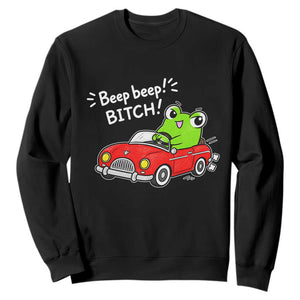 Beep Beep Frog Sweatshirt Funny Driving Frog Red Convertible Car Graphic TS10 Black Print Your Wear