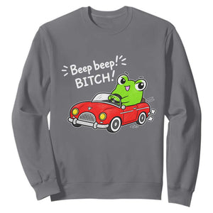 Beep Beep Frog Sweatshirt Funny Driving Frog Red Convertible Car Graphic TS10 Charcoal Print Your Wear
