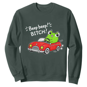 Beep Beep Frog Sweatshirt Funny Driving Frog Red Convertible Car Graphic TS10 Dark Forest Green Print Your Wear