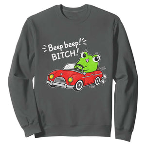 Beep Beep Frog Sweatshirt Funny Driving Frog Red Convertible Car Graphic TS10 Dark Heather Print Your Wear