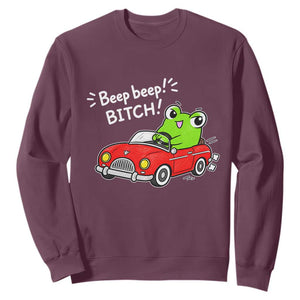 Beep Beep Frog Sweatshirt Funny Driving Frog Red Convertible Car Graphic TS10 Maroon Print Your Wear