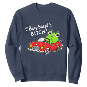 Beep Beep Frog Sweatshirt Funny Driving Frog Red Convertible Car Graphic TS10 Navy Print Your Wear